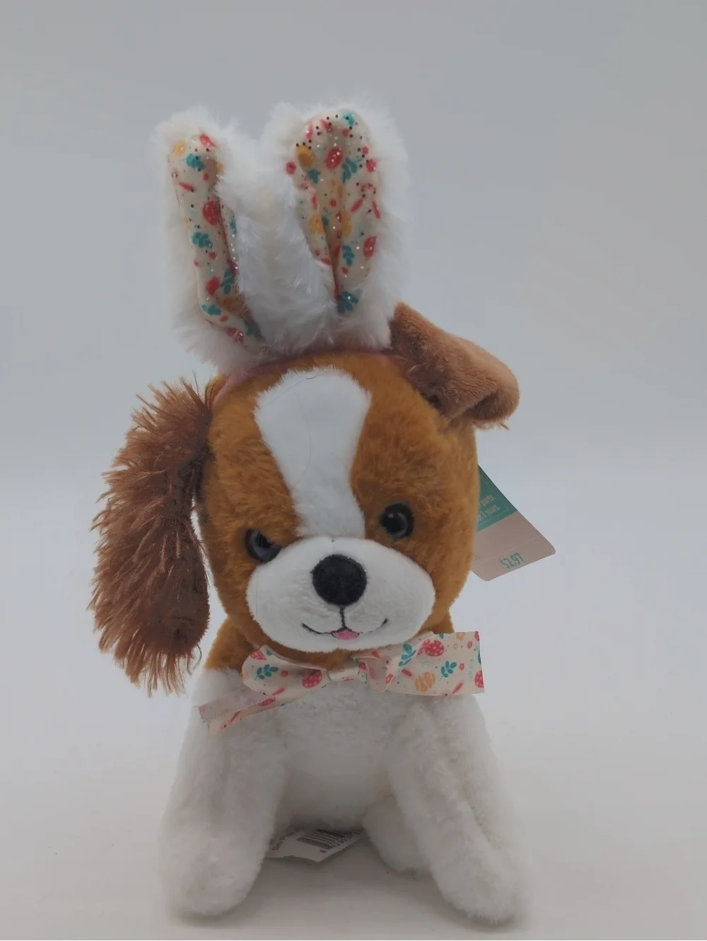Plush Easter Puppy Toy with Bunny Ears - Brown & White 7 Inch